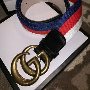 Mens Gucci White Red Blue GG Belt sz.105 US.36